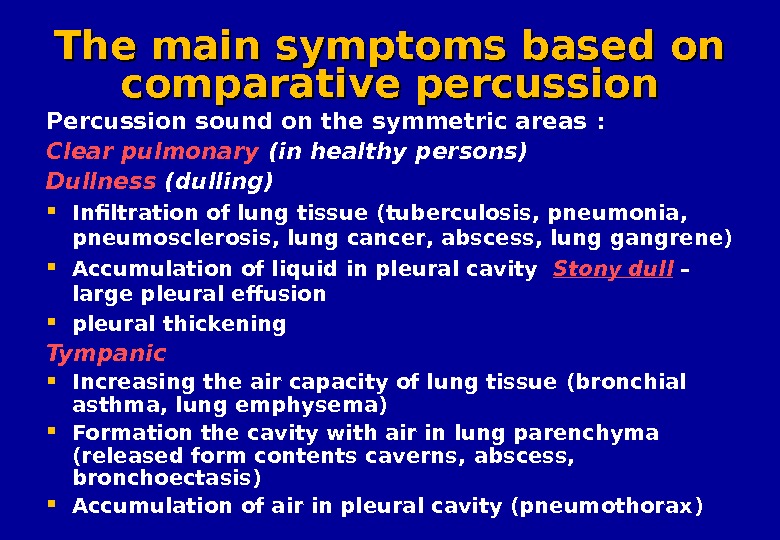 Percussion of the lungs Palpation of the chest