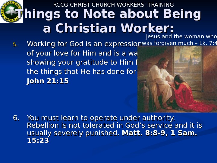 RCCG CHRIST CHURCH WORKERS’ TRAINING THE CHRISTIAN WORKER