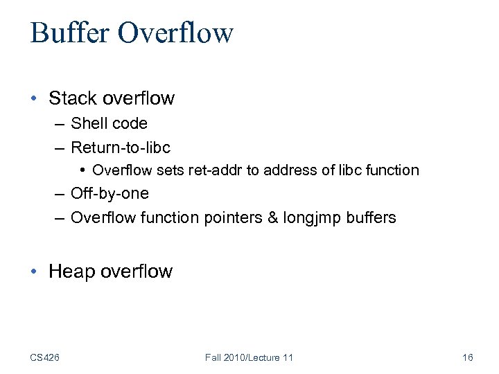 Computer Security Cs Lecture Software Vulnerabilities