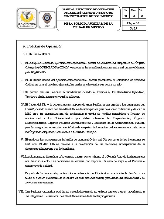 MANUAL ESPECÍFICO DE OPERACIÓN DEL COMITÉ TÉCNICO INTERNO