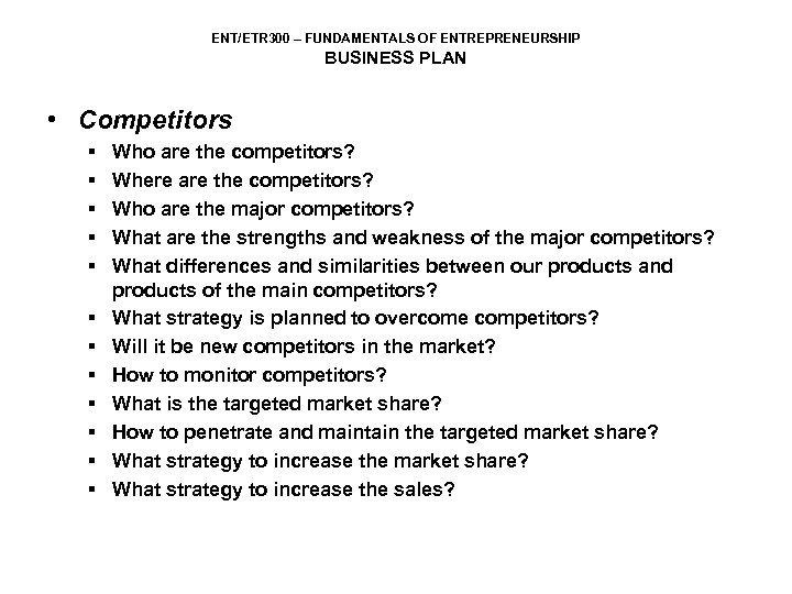 business plan competitors