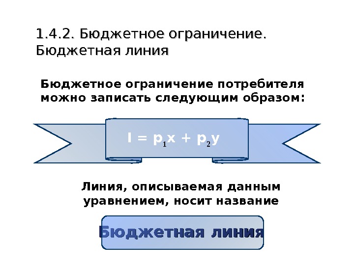   1. 4. 2.  Бюджетное ограничение.  Бюджетная линия  Бюджетное ограничение