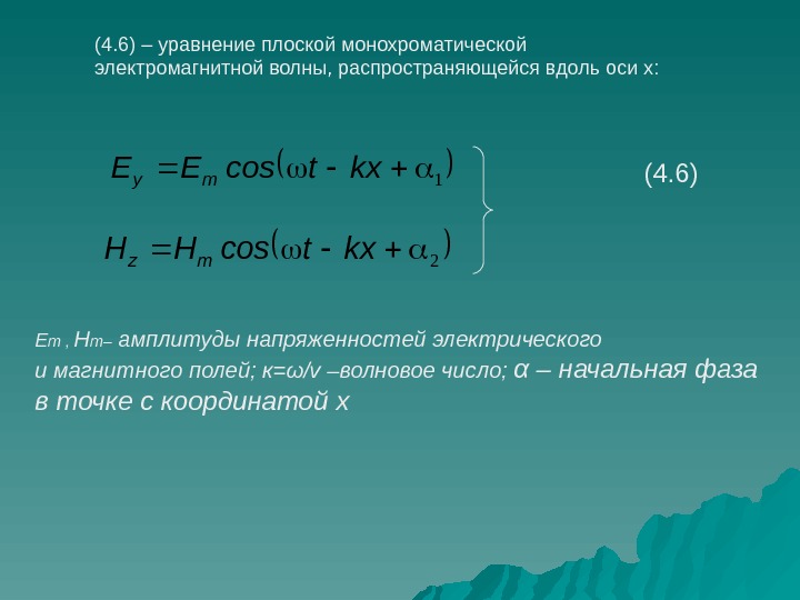   1 kxtcos. EEmy (4. 6) 2 kxtcos. HHmz(4. 6) – уравнение плоской