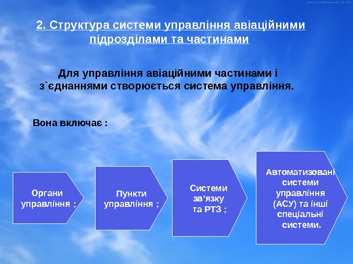 2. Структура системи управління авіаційними підрозділами та частинами  Для управління авіаційними частинами і