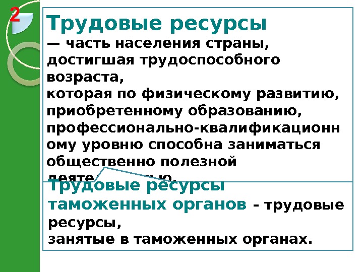 Трудовые ресурсы — часть населения страны, достигшая трудоспособного возраста,  которая по физическому развитию,