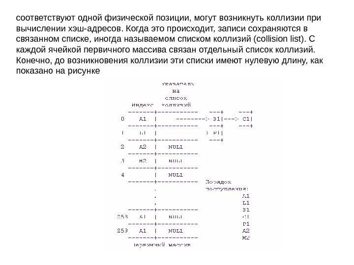   соответствуют одной физической позиции, могут возникнуть коллизии при вычислении хэш-адресов. Когда это