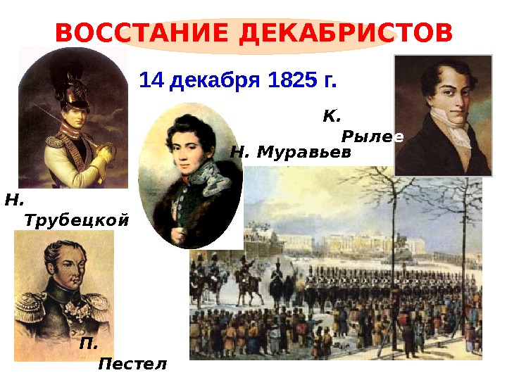 ВОССТАНИЕ ДЕКАБРИСТОВ 14 декабря 1825 г. К.  Рыле е в. Н. Муравьев П.