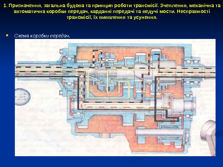 1. Призначення, загальна будова та принцип роботи трансмісії. Зчеплення, механічна та автоматична коробки передач,