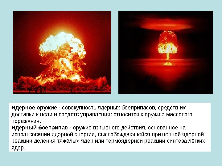 Ядерное оружие совокупность ядерных боеприпасов, средств их доставки к цели и средств управления; относится