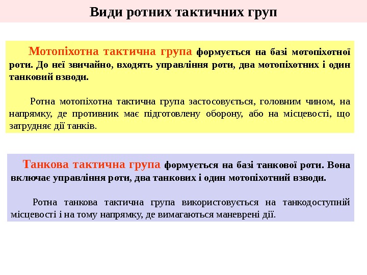 Види ротних тактичних груп  Танкова тактична група  формується на базі танкової роти.