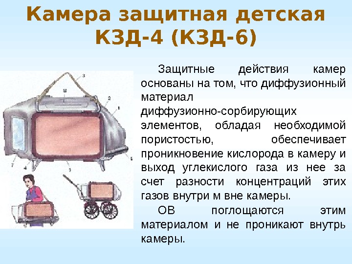 Камера защитная детская КЗД-4 (КЗД-6) Защитные действия камер основаны на том, что диффузионный материал