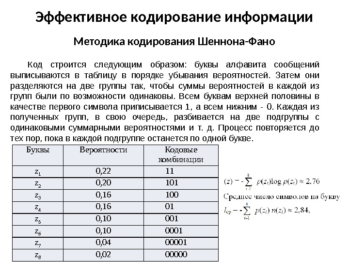 Код строится следующим образом:  буквы алфавита сообщений выписываются в таблицу в порядке убывания