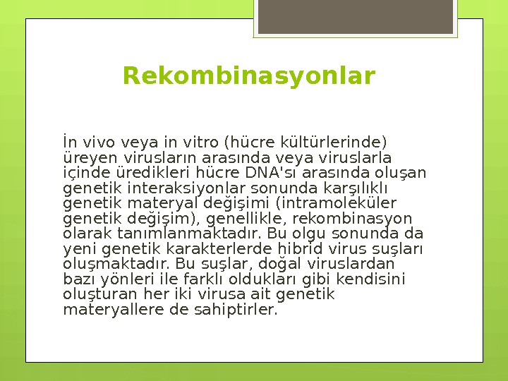 Rekombinasyonlar İn vivo veya in vitro (hücre kültürlerinde) üreyen virusların arasında veya viruslarla içinde
