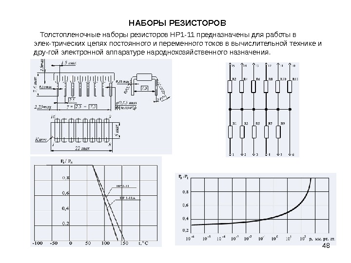 НАБОРЫ РЕЗИСТОРОВ Толстопленочные наборы резисторов НР 1 -11 предназначены для работы в элек-трических цепях