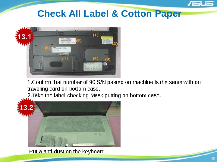 4646 Check All Label & Cotton Paper 1. Confirm that number of 90 S/N