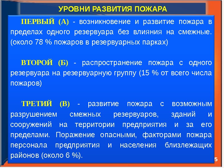 35 УРОВНИ РАЗВИТИЯ ПОЖАРА ПЕРВЫЙ (А)  - возникновение и развитие пожара в пределах