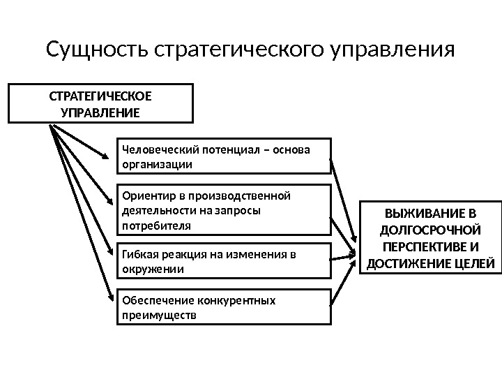 Сущность стратегического управления СТРАТЕГИЧЕСКОЕ УПРАВЛЕНИЕ Человеческий потенциал – основа организации Ориентир в производственной деятельности