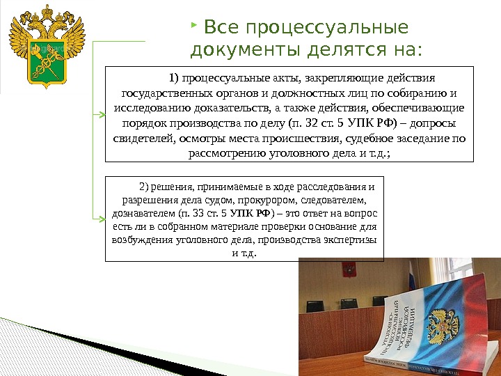  Все процессуальные документы делятся на: 1) процессуальные акты, закрепляющие действия государственных органов и