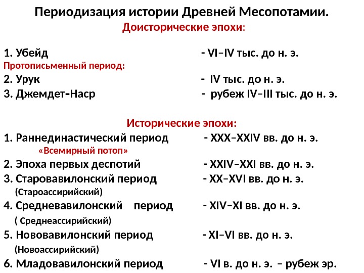 Периодизация истории Древней Месопотамии.  Доисторические эпохи : 1. Убейд    