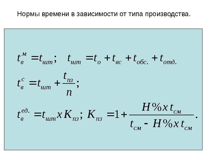 Нормы времени в зависимости от типа производства. .   1; ; ; .