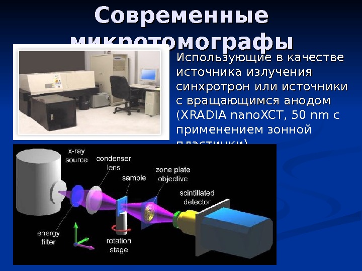   Современные микротомографы Использующие в качестве источника излучения синхротрон  или источники с