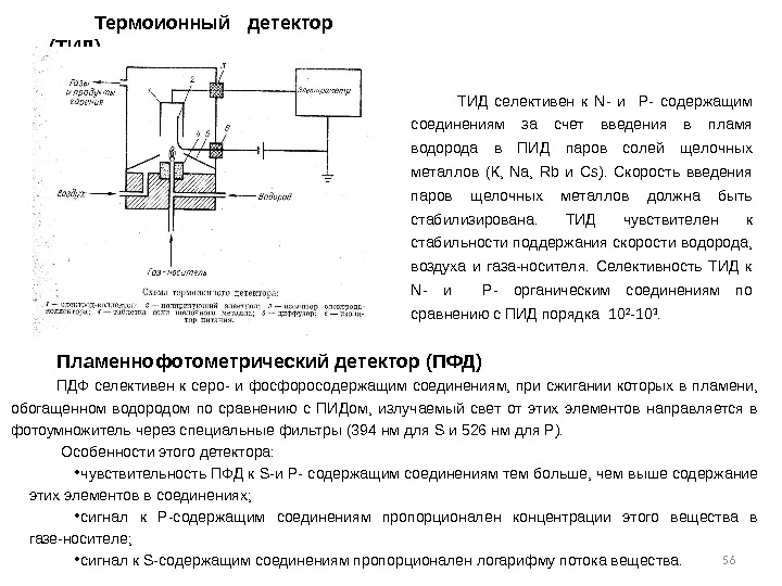 56 Термоионный детектор (ТИД) ТИД селективен к N- и  P- содержащим соединениям за