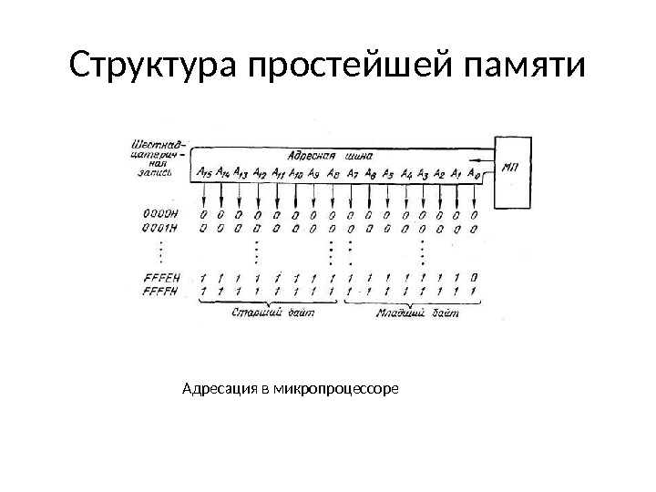 Структура простейшей памяти Адресация в микропроцессоре 