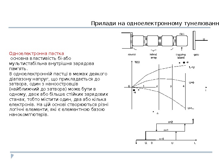 Одноелектронна пастка  основна властивість бі-або мультистабільна внутрішня зарядова пам'ять. В одноелектронній пастці в