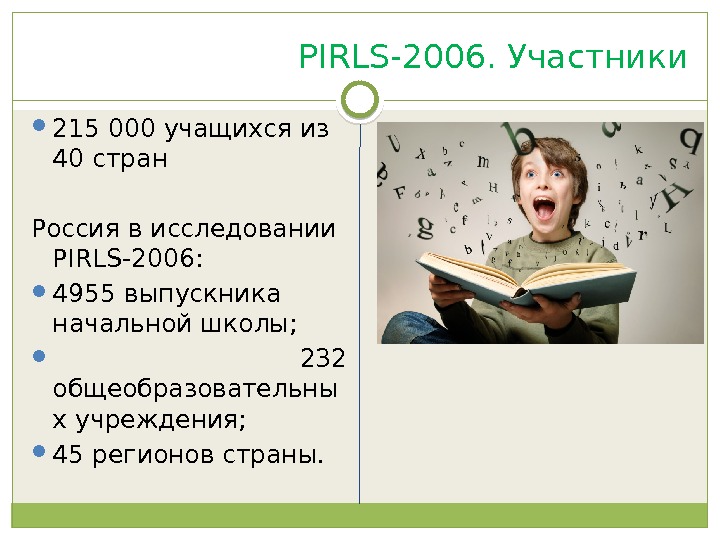 PIRLS-2006. Участники 215 000 учащихся из 40 стран Россия в исследовании PIRLS-2006:  4955