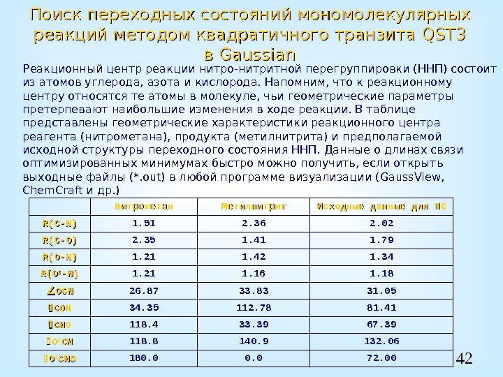 42 Поиск переходных состояний мономолекулярных реакций методом квадратичного транзита QSTQST 33  в Gaussian