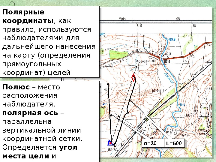 Полярные координаты , как правило, используются наблюдателями для дальнейшего нанесения на карту (определения прямоугольных