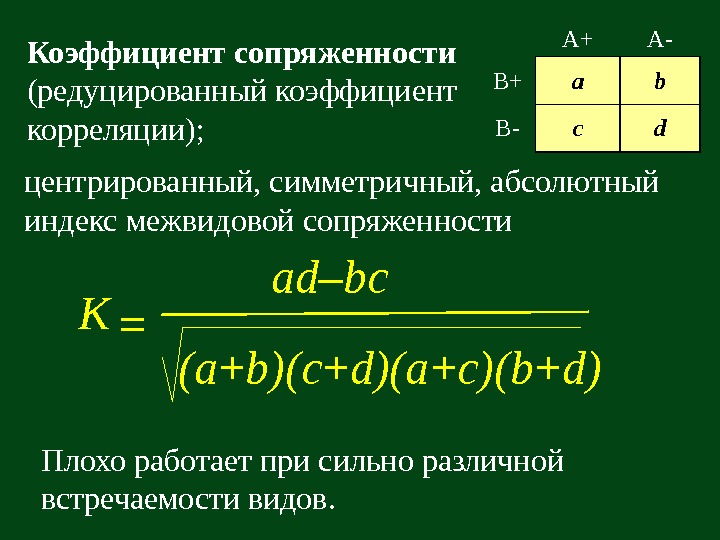   ad – bc (a + b)(c + d)(a + c)(b + d)=Kцентрированный,