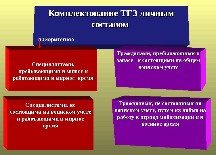 Комплектование ТГЗ личным составом  Специалистами,  пребывающими в запасе и работающими в мирное