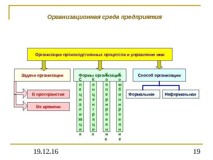 19. 12. 16 19 Организационная среда предприятия  Организация производственных процессов и управления ими