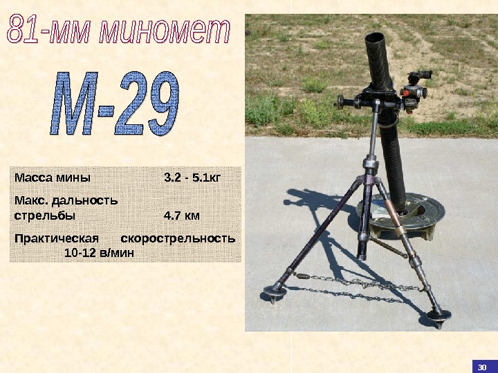 31 30 Масса мины 3. 2 - 5. 1 кг Макс. дальность  