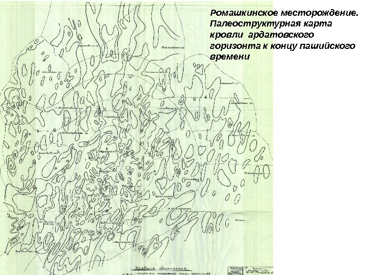 Ромашкинское месторождение. Палеоструктурная карта кровли ардатовского горизонта к концу пашийского времени 