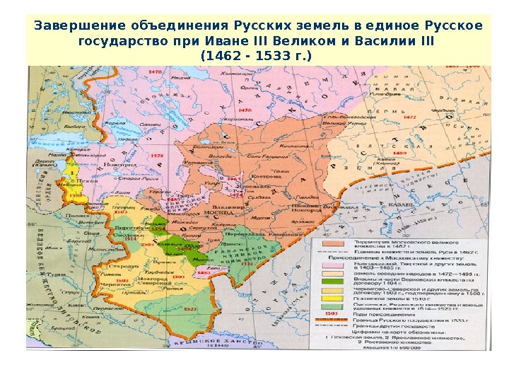 Завершение объединения Русских земель в единое Русское государство при Иване III Великом и Василии
