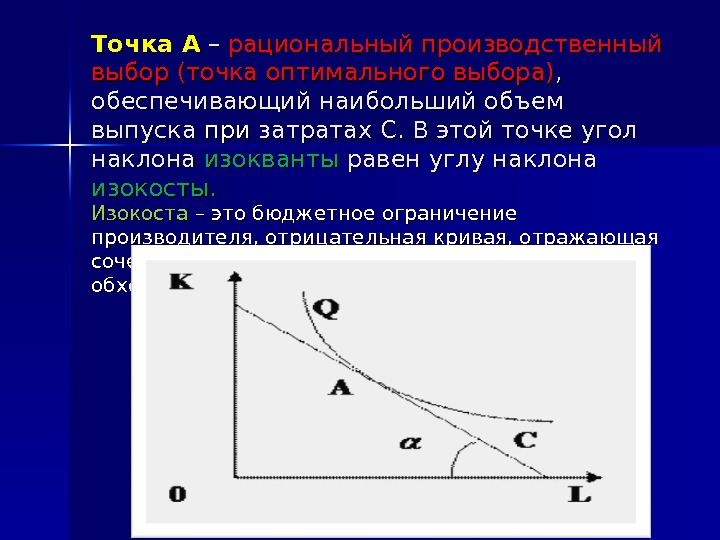 Точка А – – рациональный производственный выбор ( ( точка оптимального выбора) , ,