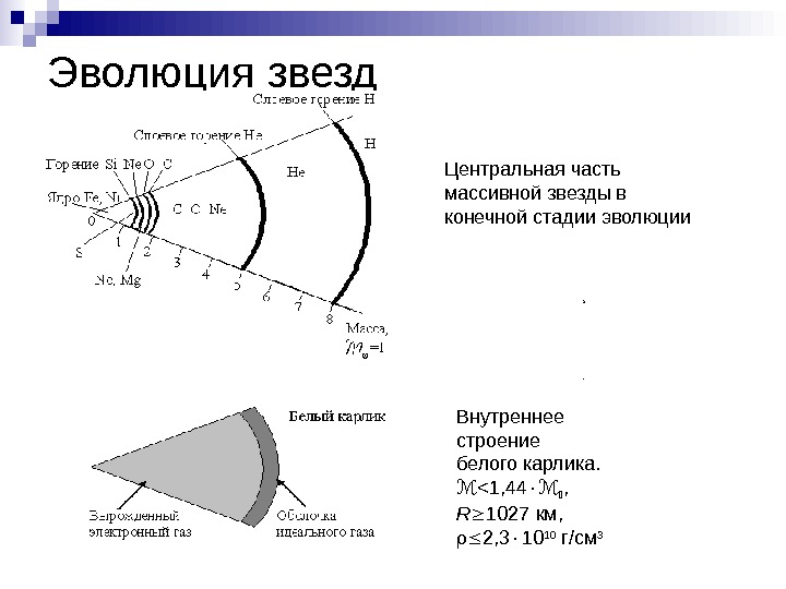   Эволюция звезд , . Центральная часть массивной звезды в конечной стадии эволюции