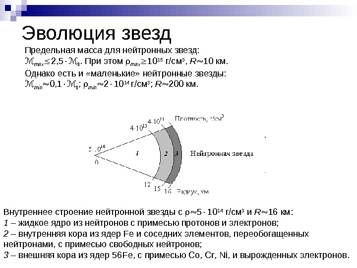   Эволюция звезд , . Внутреннее строение нейтронной звезды с  5 10