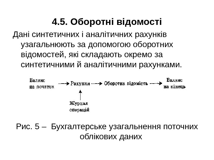   4. 5. Оборотні відомості Дані синтетичних і аналітичних рахунків узагальнюють за допомогою