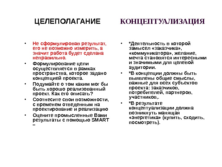 ЦЕЛЕПОЛАГАНИЕ • Не сформулировав результат,  его не возможно измерить, а значит работа будет