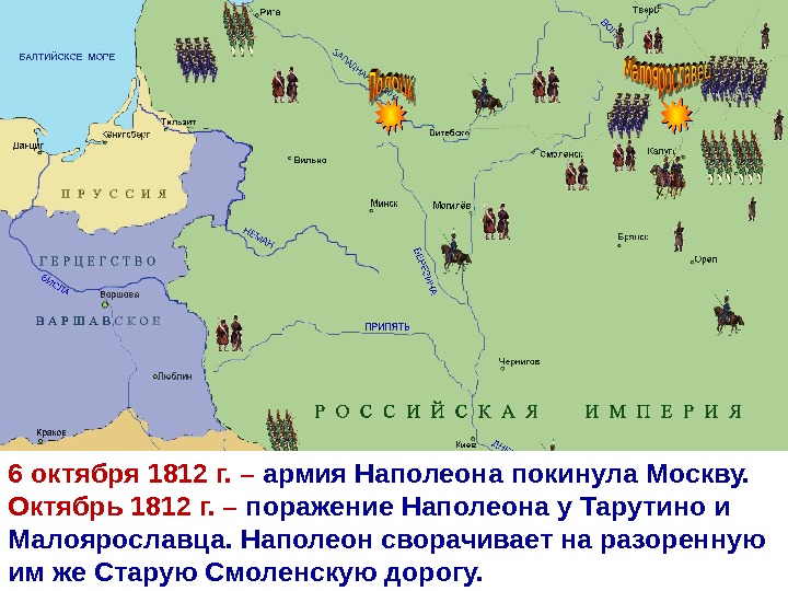 6 октября 1812 г. – армия Наполеона покинула Москву. Октябрь 1812 г. – поражение
