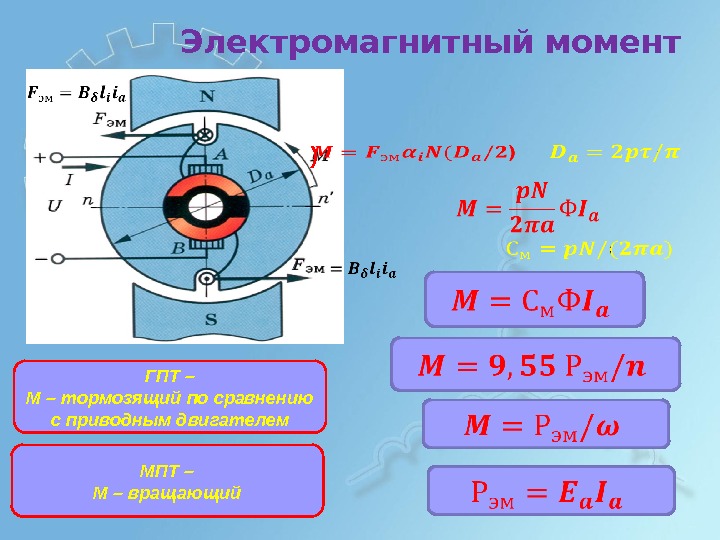 Электромагнитный момент  ) ГПТ – М – тормозящий по сравнению с приводным двигателем