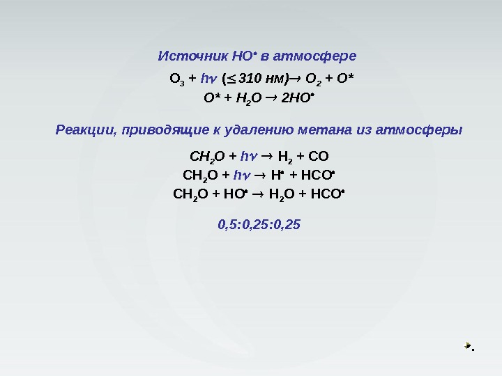 Источник НО в атмосфере  О 3 + h  ( 310 нм) O