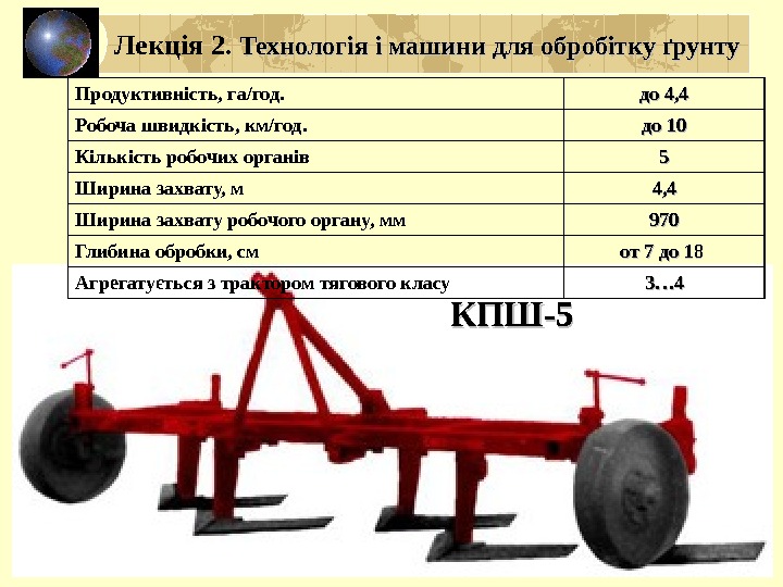 Продуктивність, га/год. до 4, 4 Робоча швидкість, км/год. до 10 Кількість робочих органів 55