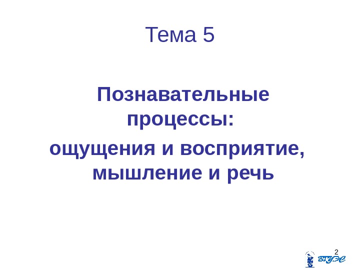 2 Тема 5  Познавательные процессы:  ощущения и восприятие,  мышление и речь