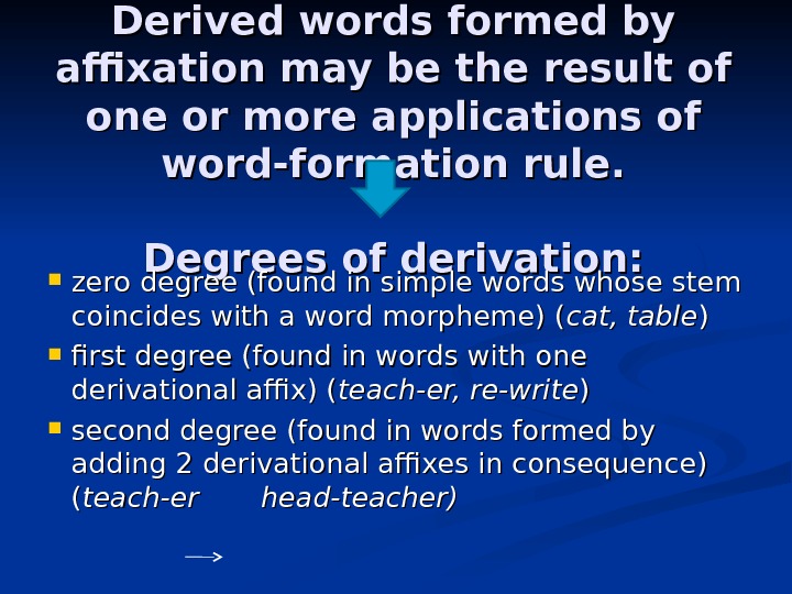 Derived words formed by affixation may be the result of one or more applications