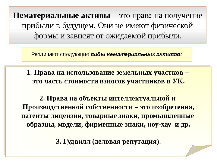 Нематериальные активы – это права на получение прибыли в будущем. Они не имеют физической