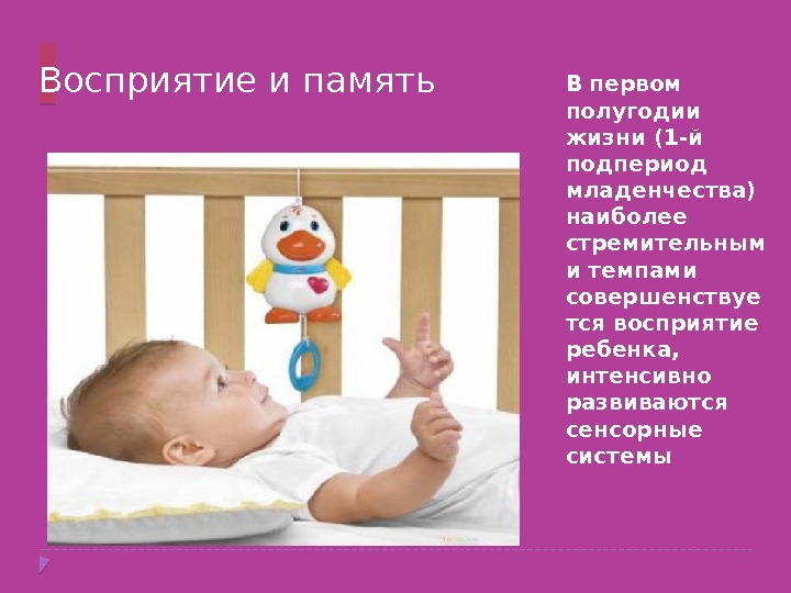 В  первом полугодии жизни (1 -й подпериод младенчества) наиболее стремительным и темпами совершенствуе